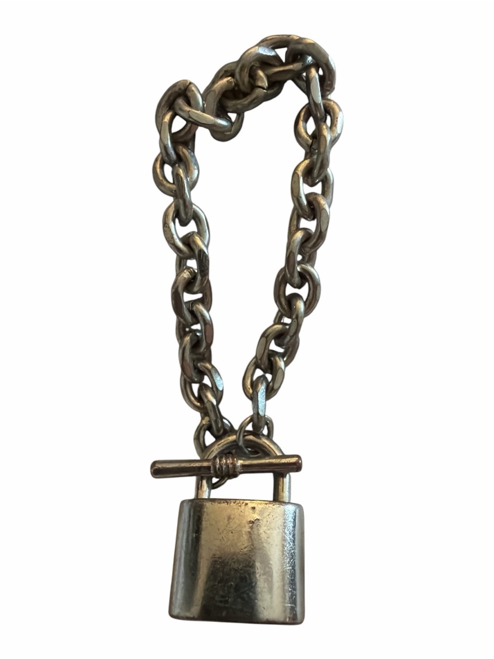 Silver Chunky Chain Bracelet with Padlock Charm